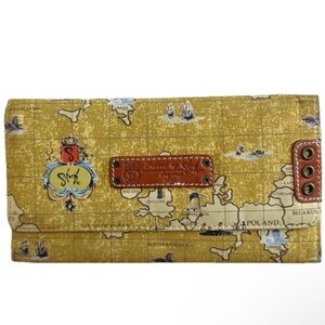 Sharif Map Print Wallet with Brown Accents